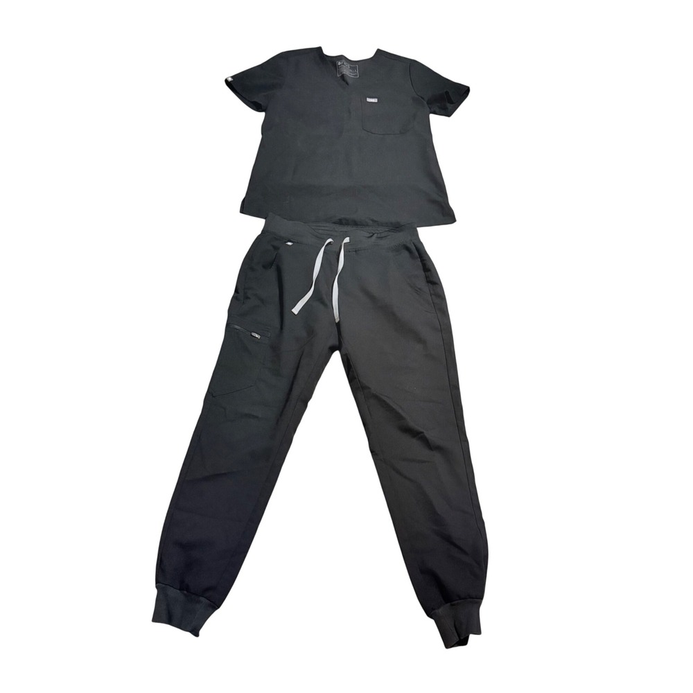 Figs Technical Collection Black Scrub Set Small V-Neck Top Jogger W18SW2005
